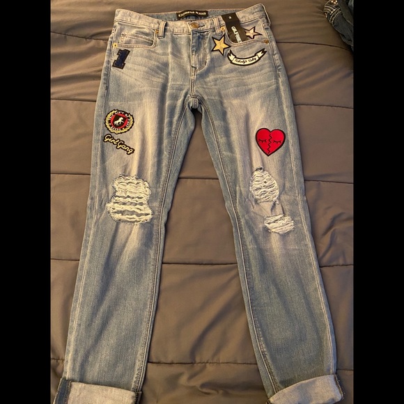 EXPRESS GIRLFRIEND FIT PATCHWORK DENIM JEANS - Picture 1 of 5